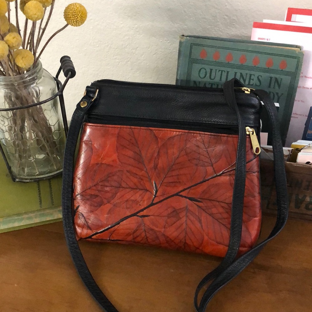 CL Whiting leaf print leather crossbody purse